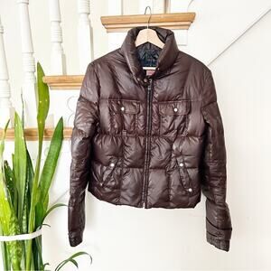 313 Womens Brown Puffer Jacket Down Filled Zip Front Pocket Quilted Coat Size 44